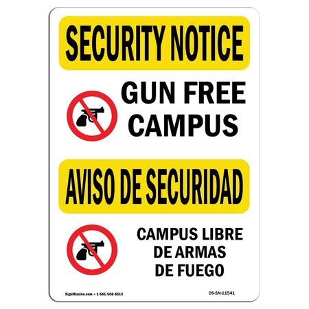 Signmission OSHA Security Sign, 18" Height, 24" Width, Rigid Plastic, Gun Free Campus Bilingual, Landscape OS-SN-P-1824-L-11541